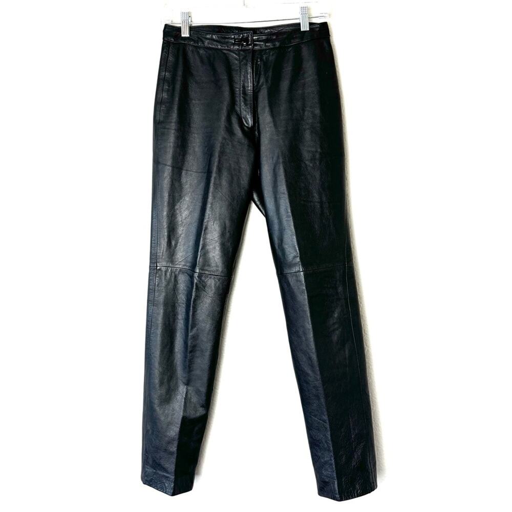 Vintage 80’s Genuine Leather Black High Rise Straight Leg Pants Size 5/6